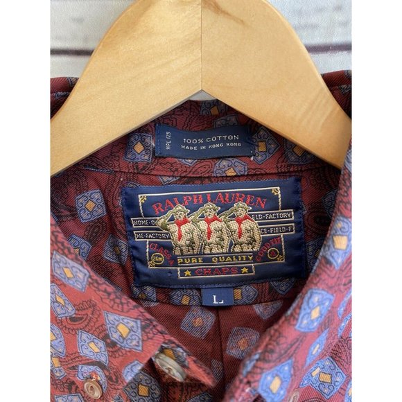 Vintage Ralph Lauren Chaps L Paisley Print Shirt Long Sleeve Button-Up Shirt - Picture 8 of 8